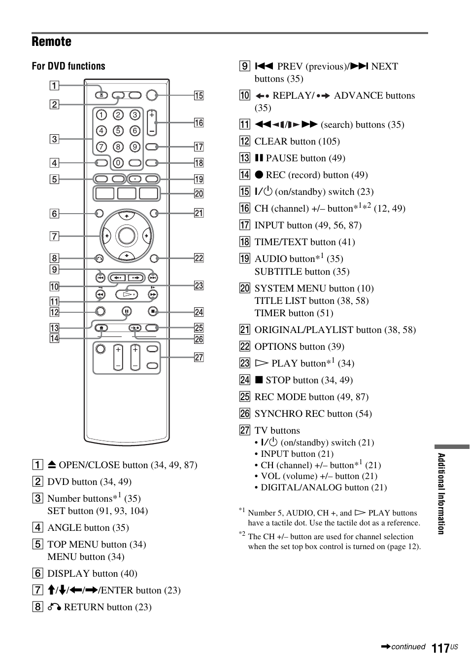 Remote | Sony RDR-VX535 User Manual | Page 117 / 160