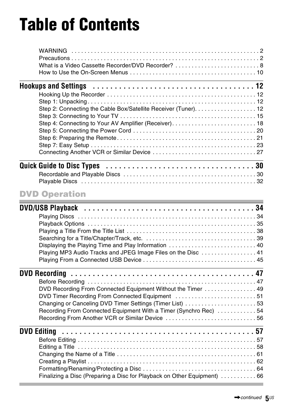 Sony RDR-VX535 User Manual | Page 5 / 160