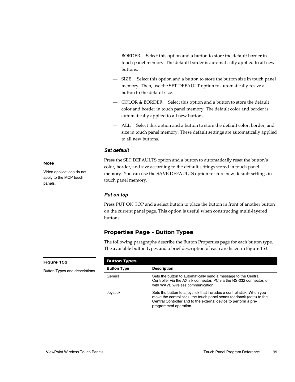 Set default, Put on top | AMX Wireless Touch Panels (Wave Server) User Manual | Page 109 / 198