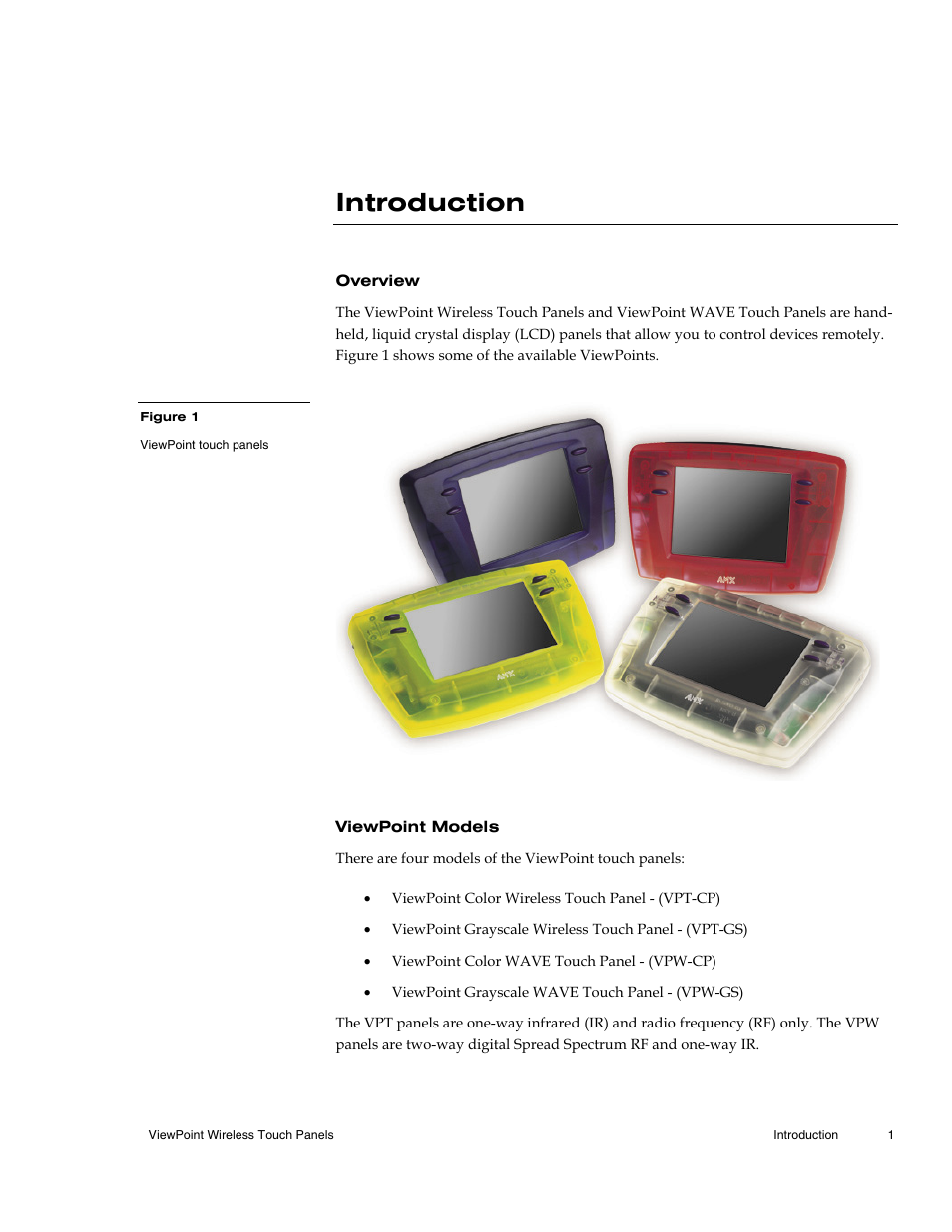 Introduction, Overview, Viewpoint models | AMX Wireless Touch Panels (Wave Server) User Manual | Page 11 / 198