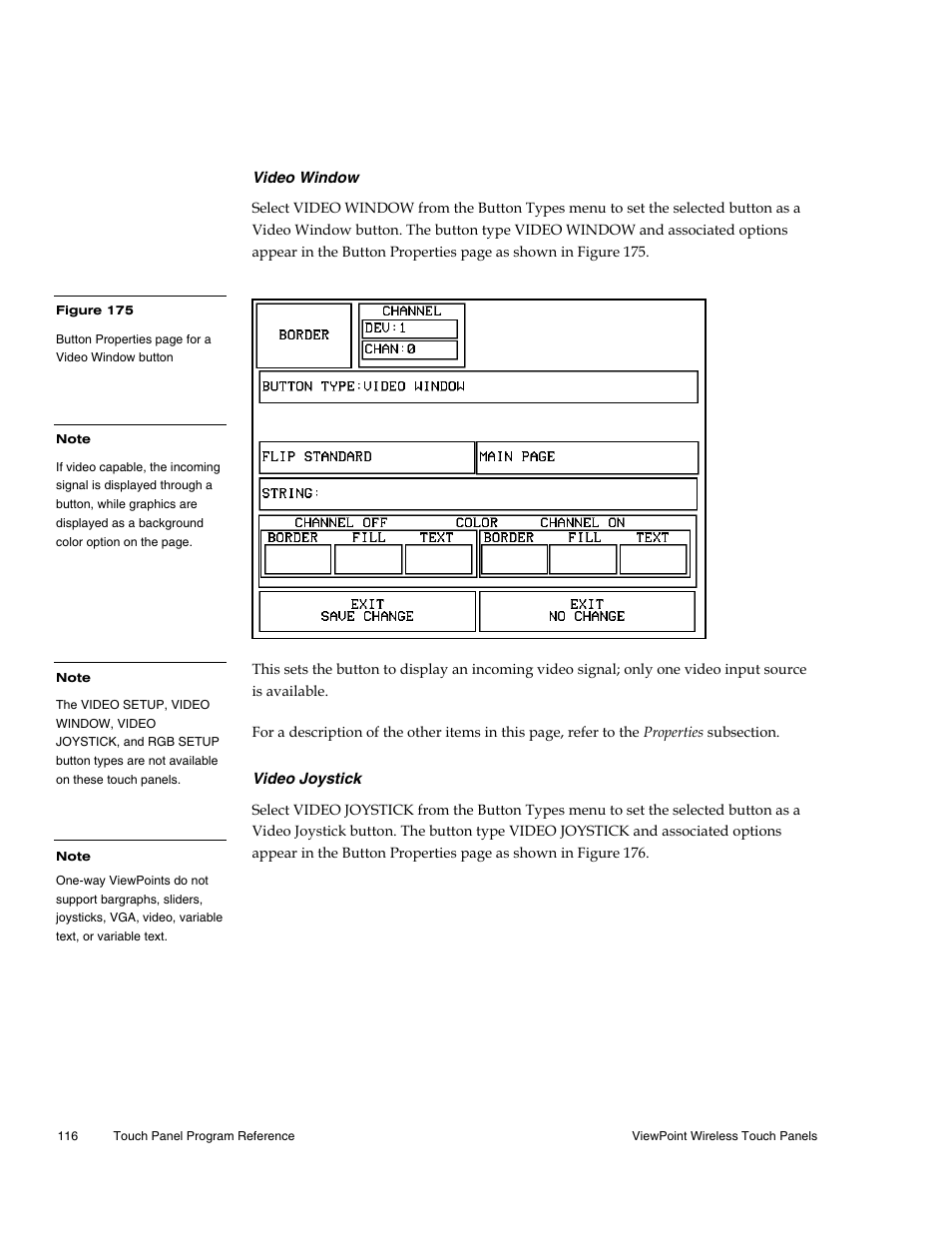 Video window, Video joystick | AMX Wireless Touch Panels (Wave Server) User Manual | Page 126 / 198