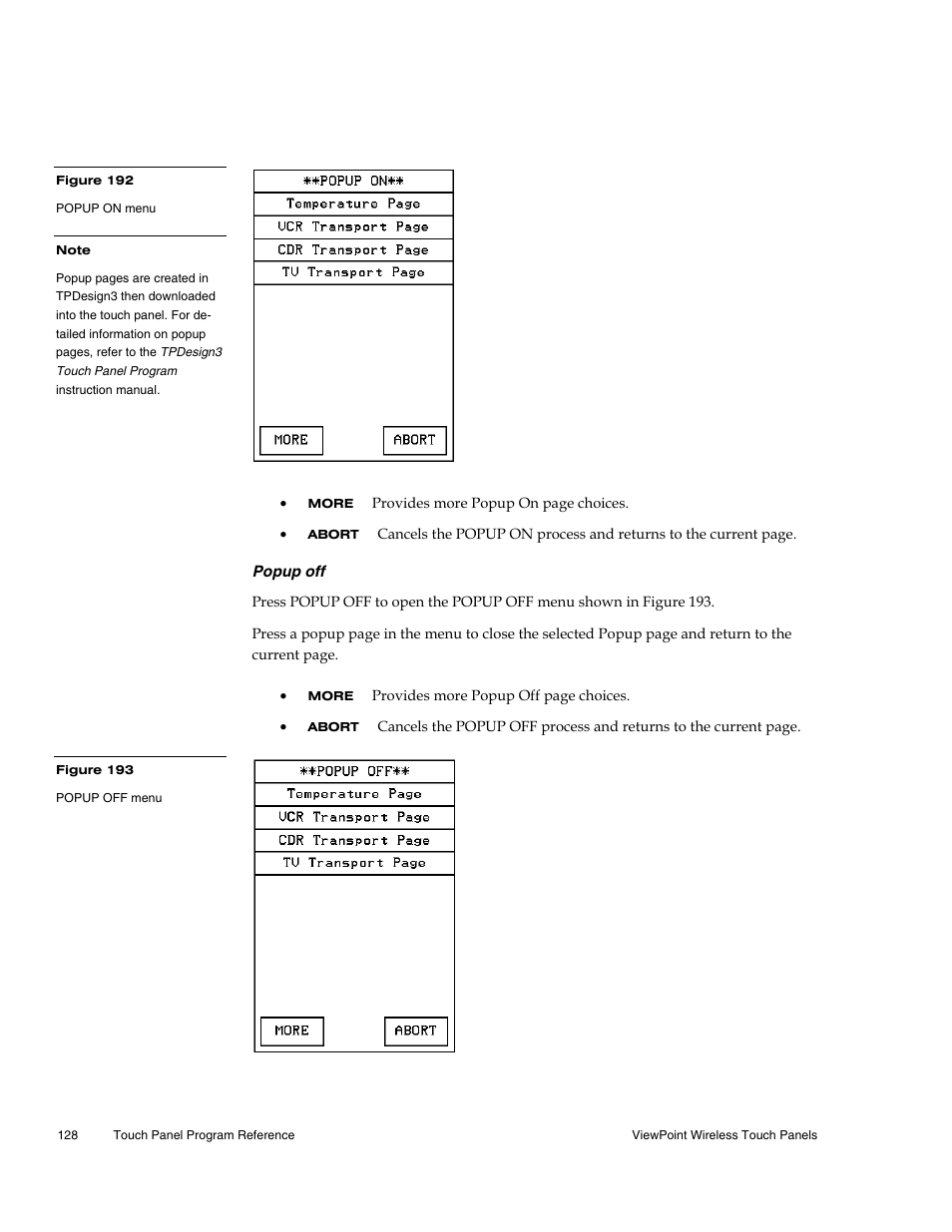 Popup off, Figure 192. press a popup | AMX Wireless Touch Panels (Wave Server) User Manual | Page 138 / 198