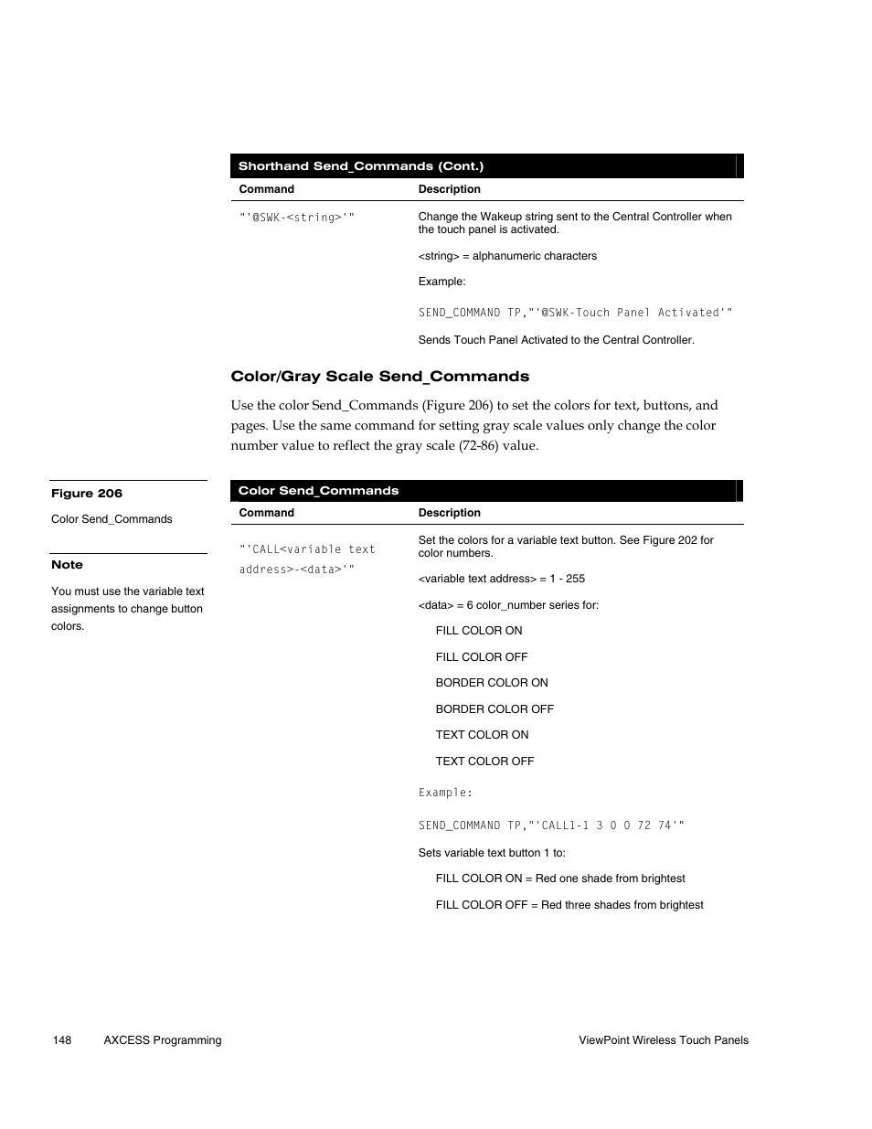 Color/gray scale send_commands | AMX Wireless Touch Panels (Wave Server) User Manual | Page 158 / 198