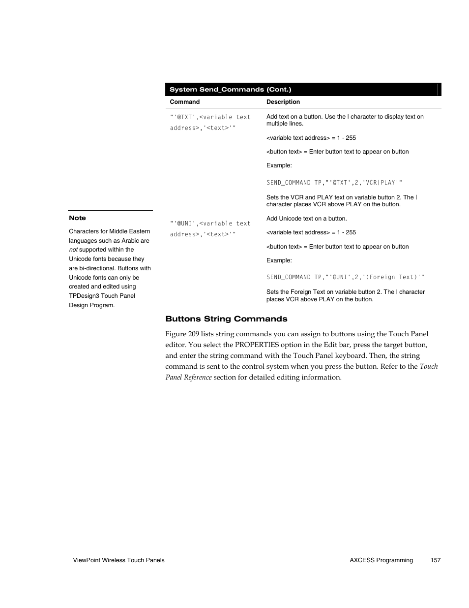 Buttons string commands | AMX Wireless Touch Panels (Wave Server) User Manual | Page 167 / 198