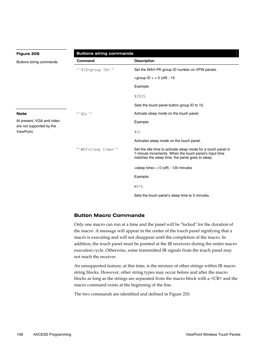 Button macro commands | AMX Wireless Touch Panels (Wave Server) User Manual | Page 168 / 198