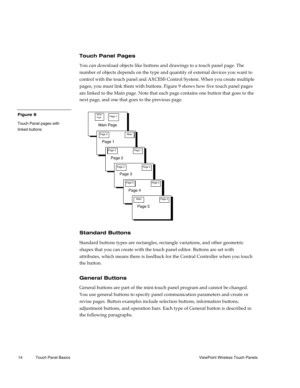 Standard buttons, General buttons, Touch panel pages | AMX Wireless Touch Panels (Wave Server) User Manual | Page 24 / 198