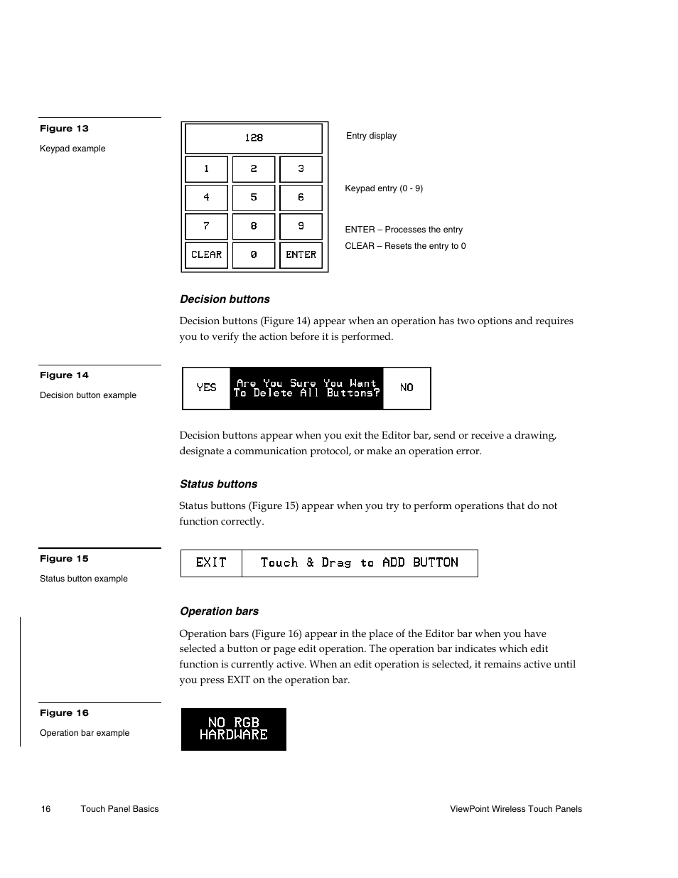 Decision buttons, Status buttons, Operation bars | AMX Wireless Touch Panels (Wave Server) User Manual | Page 26 / 198