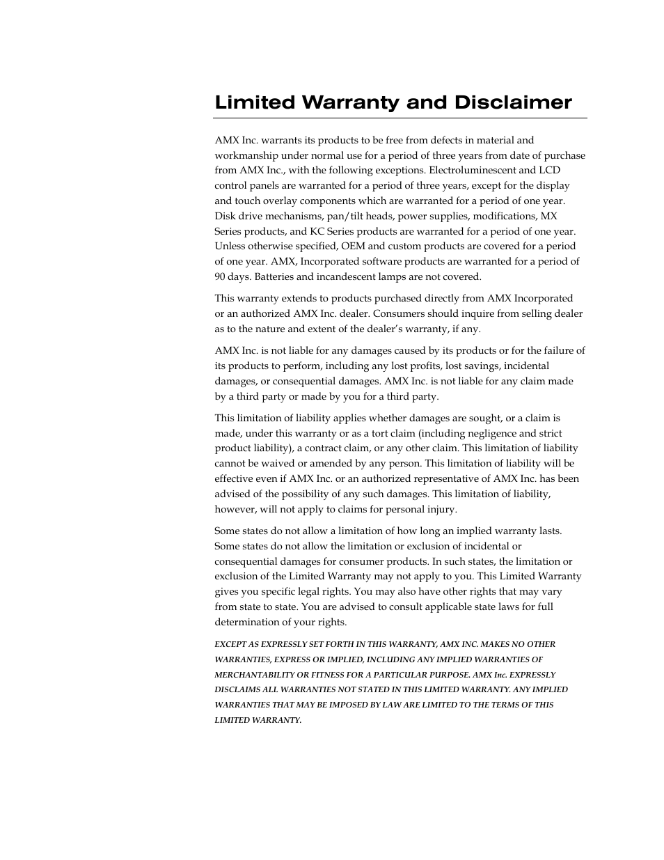 Limited warranty and disclaimer | AMX Wireless Touch Panels (Wave Server) User Manual | Page 3 / 198