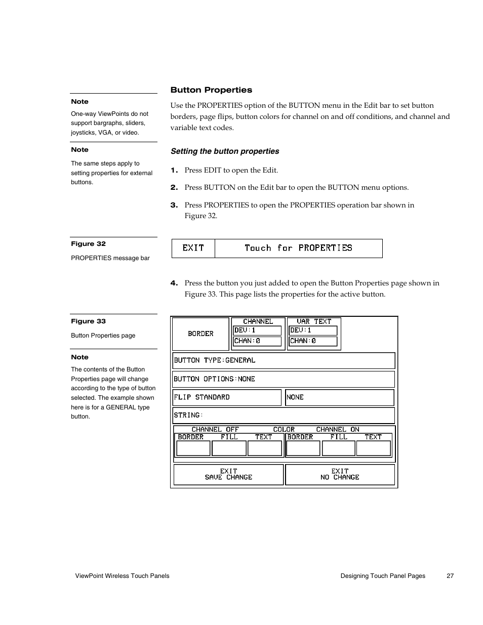 Button properties, Setting the button properties | AMX Wireless Touch Panels (Wave Server) User Manual | Page 37 / 198