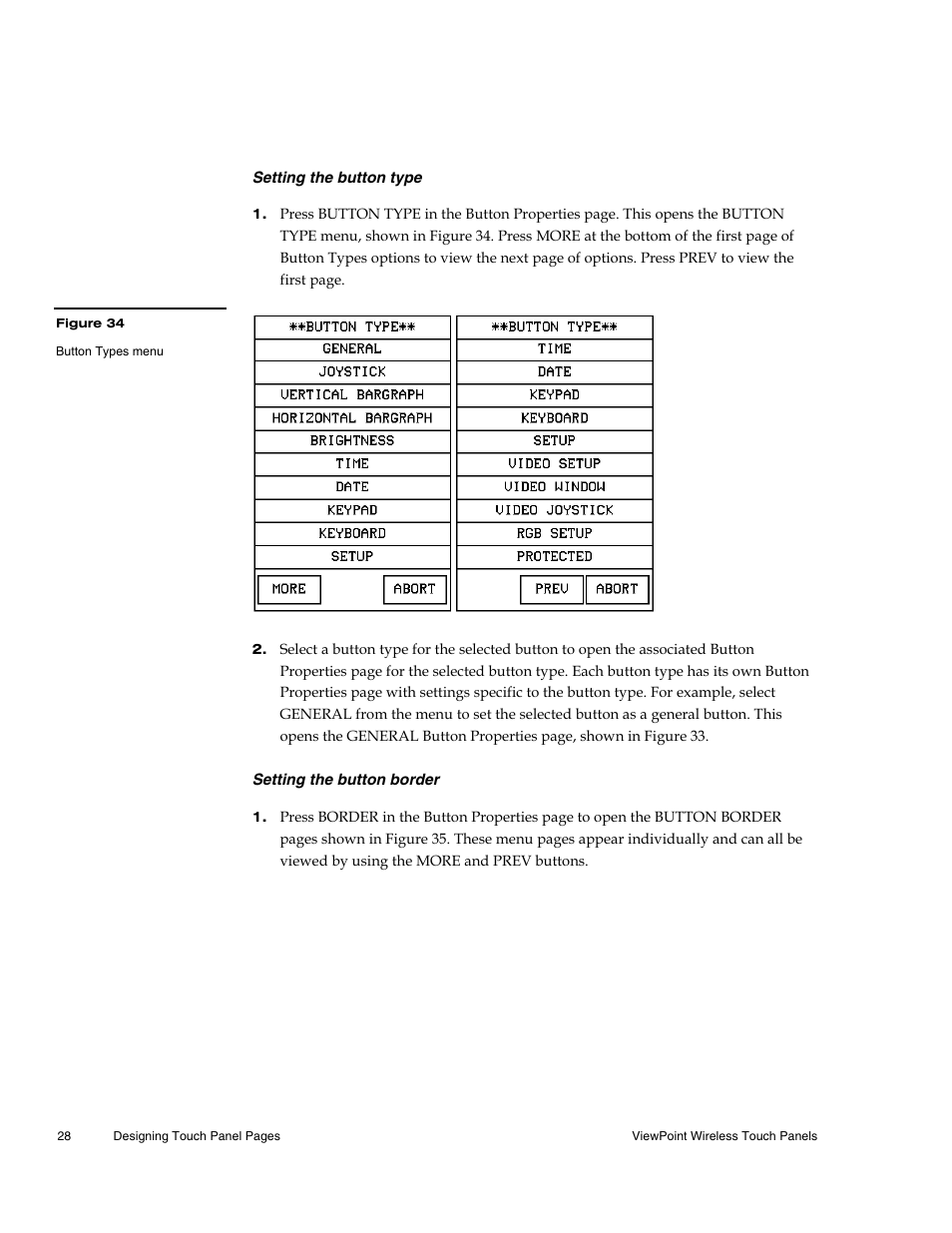 Setting the button type, Setting the button border | AMX Wireless Touch Panels (Wave Server) User Manual | Page 38 / 198