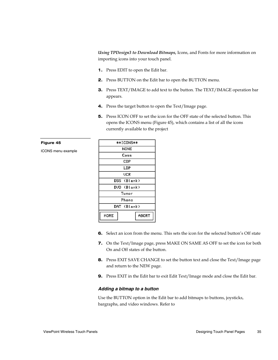 Adding a bitmap to a button | AMX Wireless Touch Panels (Wave Server) User Manual | Page 45 / 198