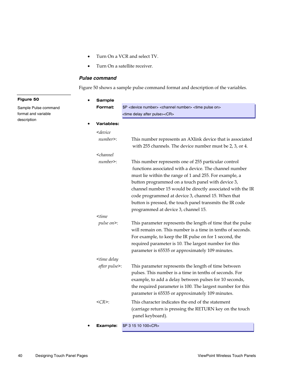 Pulse command | AMX Wireless Touch Panels (Wave Server) User Manual | Page 50 / 198