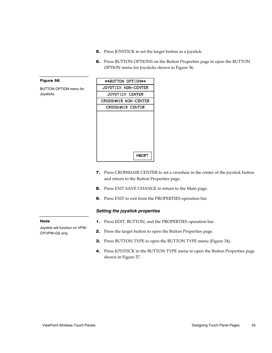 Setting the joystick properties | AMX Wireless Touch Panels (Wave Server) User Manual | Page 55 / 198