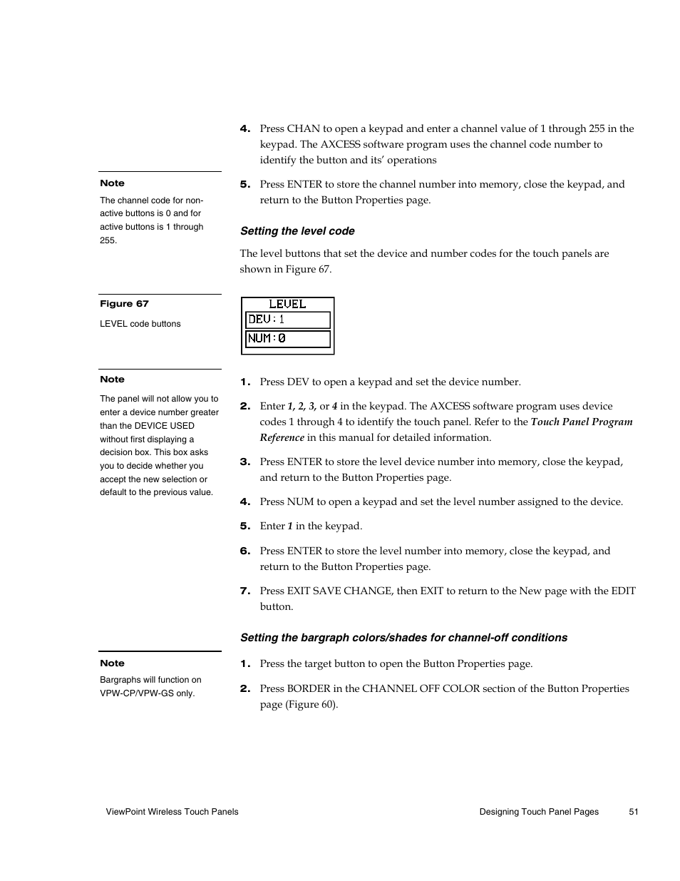 Setting the level code | AMX Wireless Touch Panels (Wave Server) User Manual | Page 61 / 198