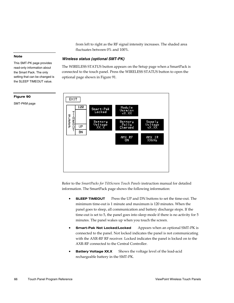 Wireless status (optional smt-pk) | AMX Wireless Touch Panels (Wave Server) User Manual | Page 76 / 198