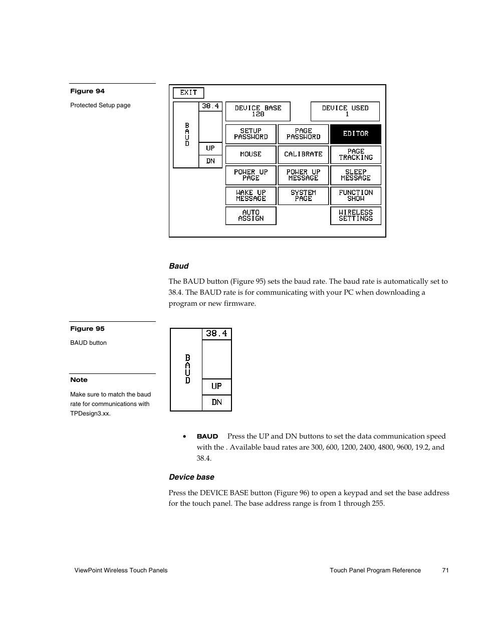 Baud, Device base | AMX Wireless Touch Panels (Wave Server) User Manual | Page 81 / 198