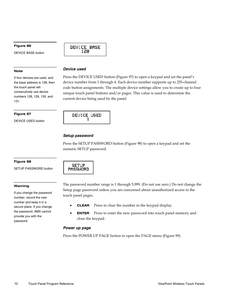 Device used, Setup password | AMX Wireless Touch Panels (Wave Server) User Manual | Page 82 / 198