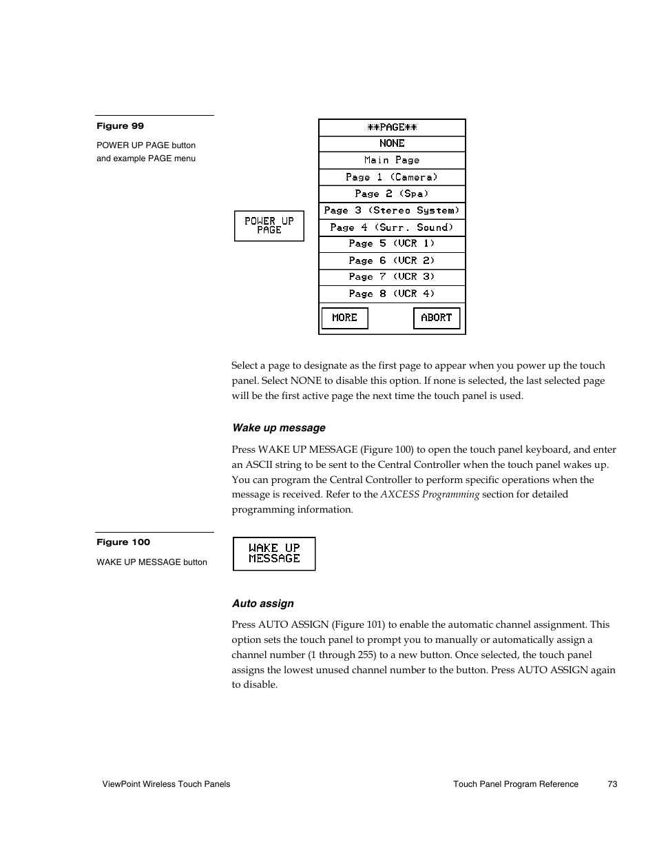 Wake up message, Auto assign | AMX Wireless Touch Panels (Wave Server) User Manual | Page 83 / 198