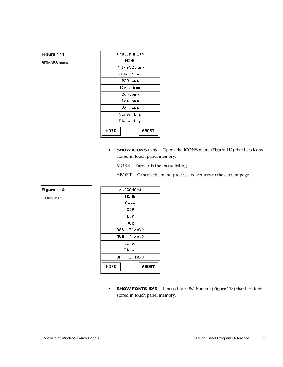 Nu (figure 111) that lists | AMX Wireless Touch Panels (Wave Server) User Manual | Page 87 / 198