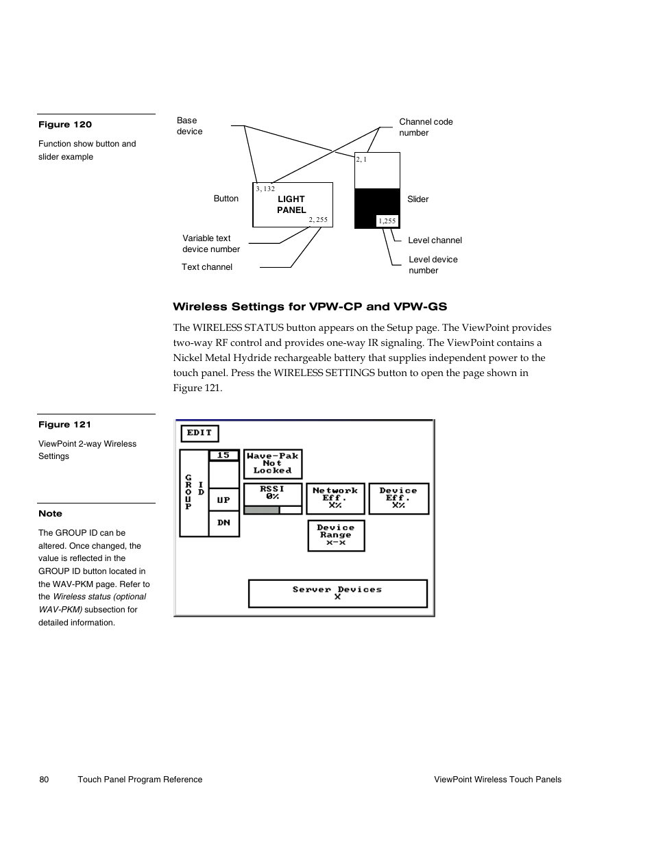 Wireless settings for vpw-cp and vpw-gs | AMX Wireless Touch Panels (Wave Server) User Manual | Page 90 / 198