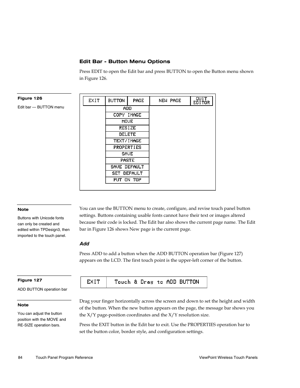 Edit bar - button menu options | AMX Wireless Touch Panels (Wave Server) User Manual | Page 94 / 198