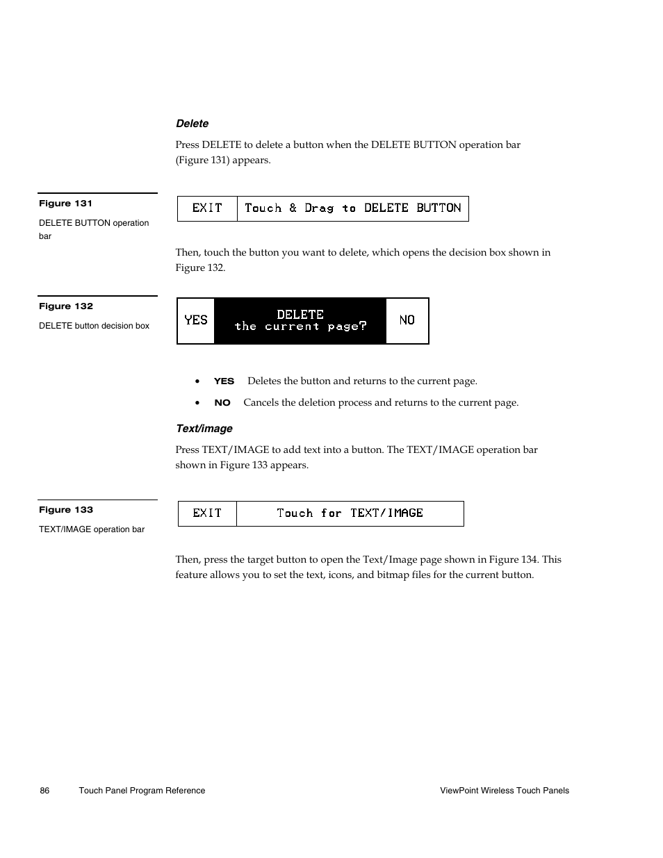 Delete, Text/image | AMX Wireless Touch Panels (Wave Server) User Manual | Page 96 / 198