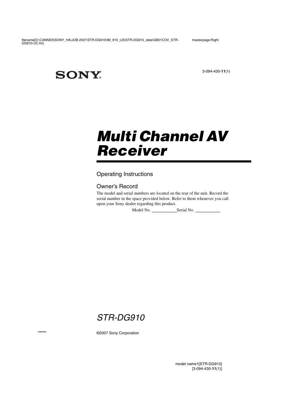 Sony STR-DG910 User Manual | 100 pages