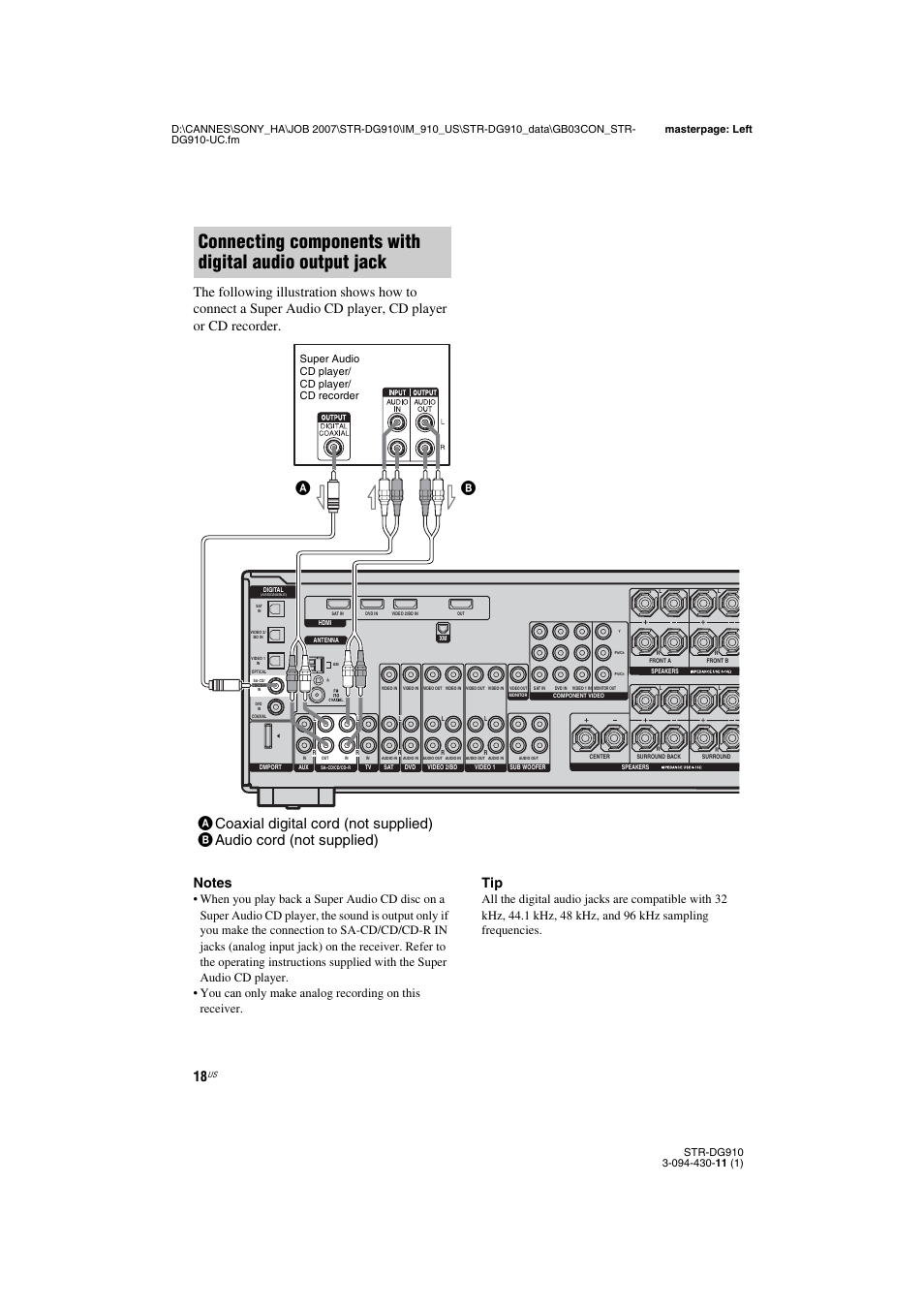 Super audio cd player/ cd player/ cd recorder | Sony STR-DG910 User Manual | Page 18 / 100