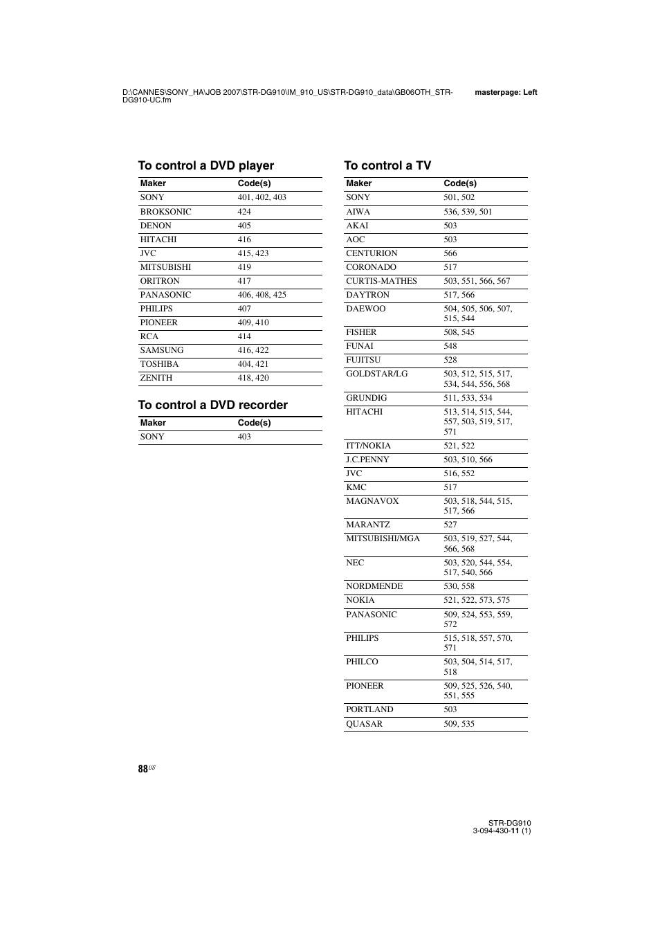 Sony STR-DG910 User Manual | Page 88 / 100