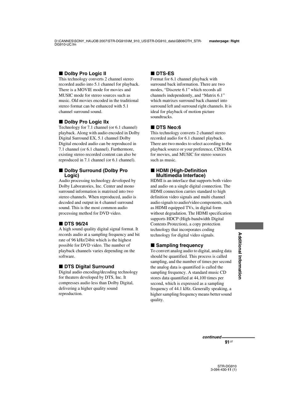 Sony STR-DG910 User Manual | Page 91 / 100
