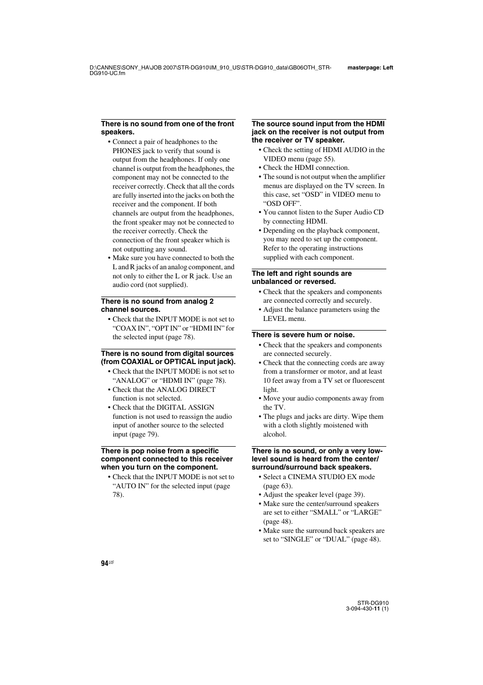 Sony STR-DG910 User Manual | Page 94 / 100