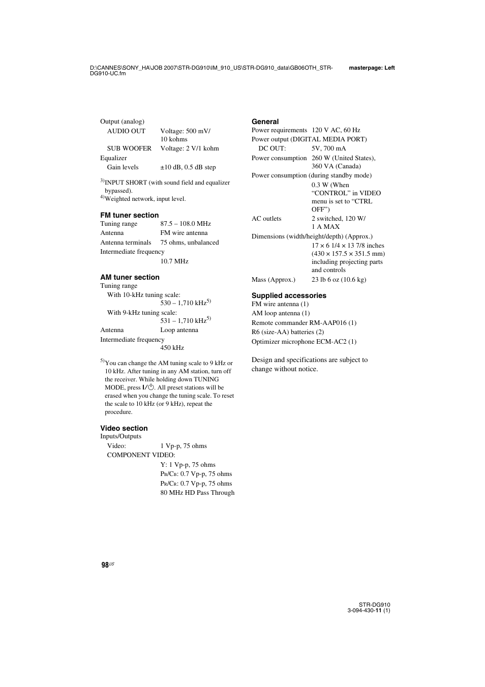 Sony STR-DG910 User Manual | Page 98 / 100