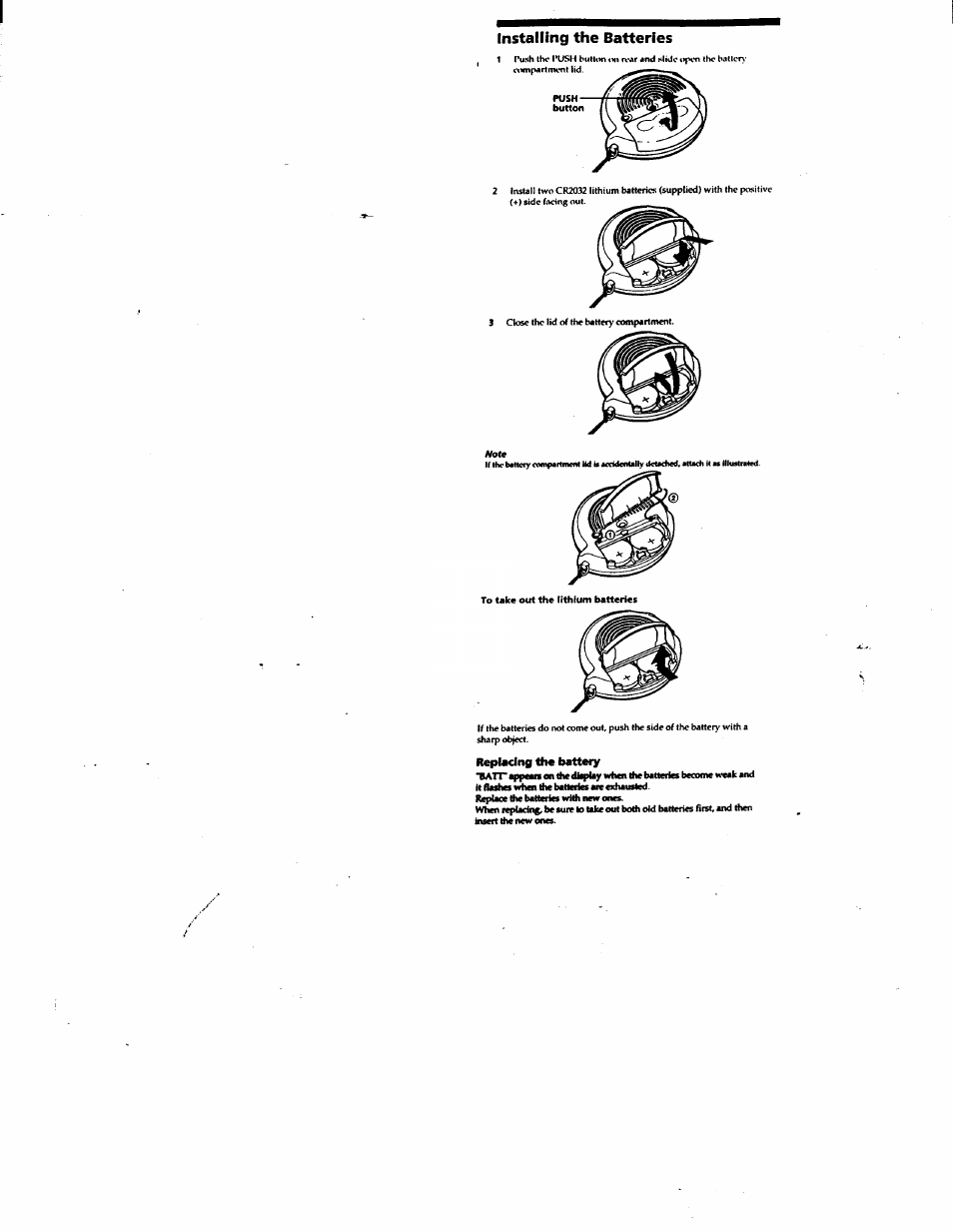 Installing the batteries | Sony ICD-V21 User Manual | Page 2 / 9