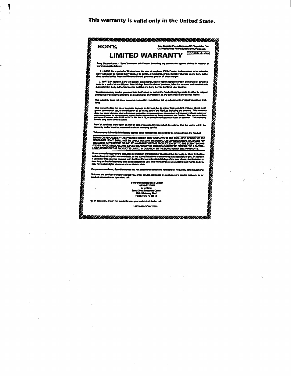 Limited warranty, T!5j5s!s | Sony ICD-V21 User Manual | Page 9 / 9