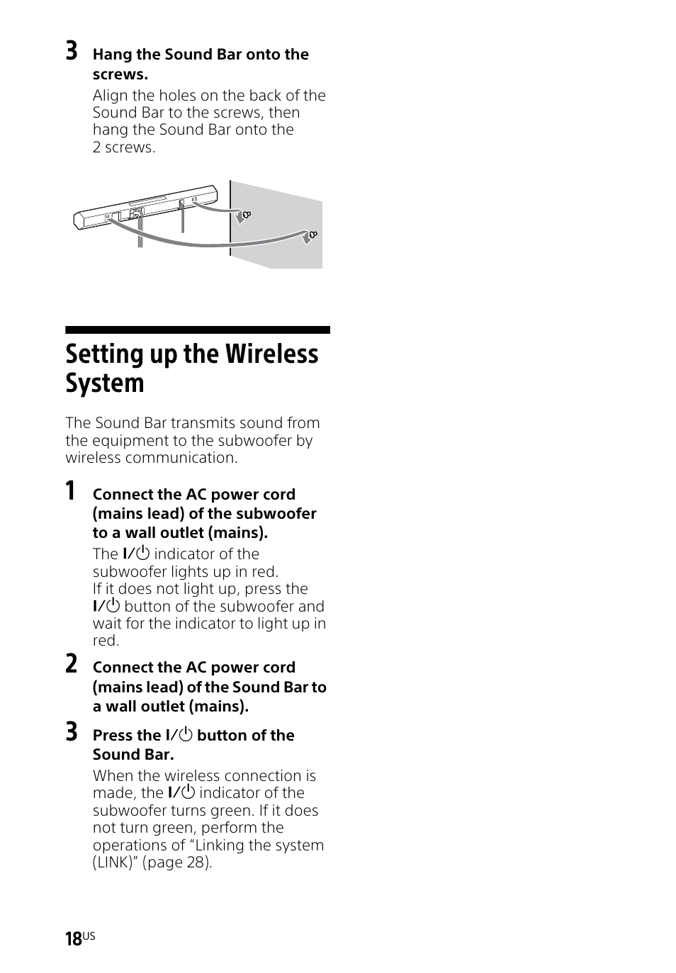 Setting up the wireless system, Setting up the wireless, System | Sony HT-CT260H User Manual | Page 18 / 108