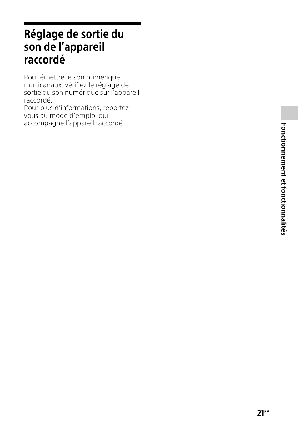 Réglage de sortie du son de l’appareil raccordé, Réglage de sortie du son de, L’appareil raccordé | Sony HT-CT260H User Manual | Page 55 / 108