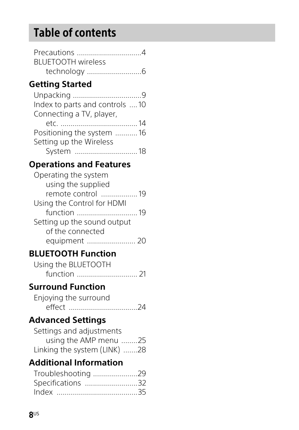 Sony HT-CT260H User Manual | Page 8 / 108