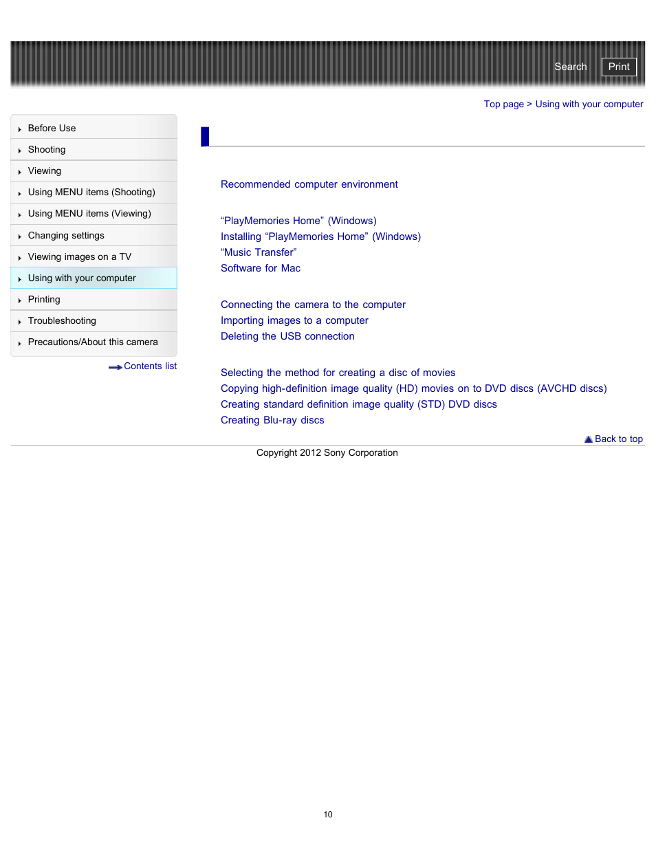 Using with your computer, Cyber-shot user guide | Sony DSC-TX20 User Manual | Page 10 / 262