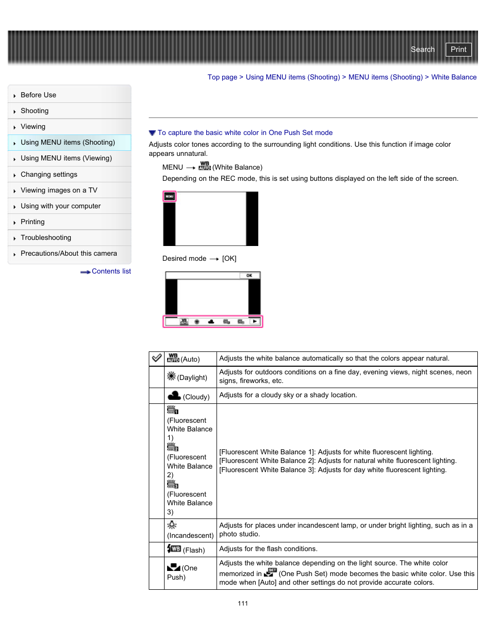 White balance, Cyber-shot user guide | Sony DSC-TX20 User Manual | Page 111 / 262