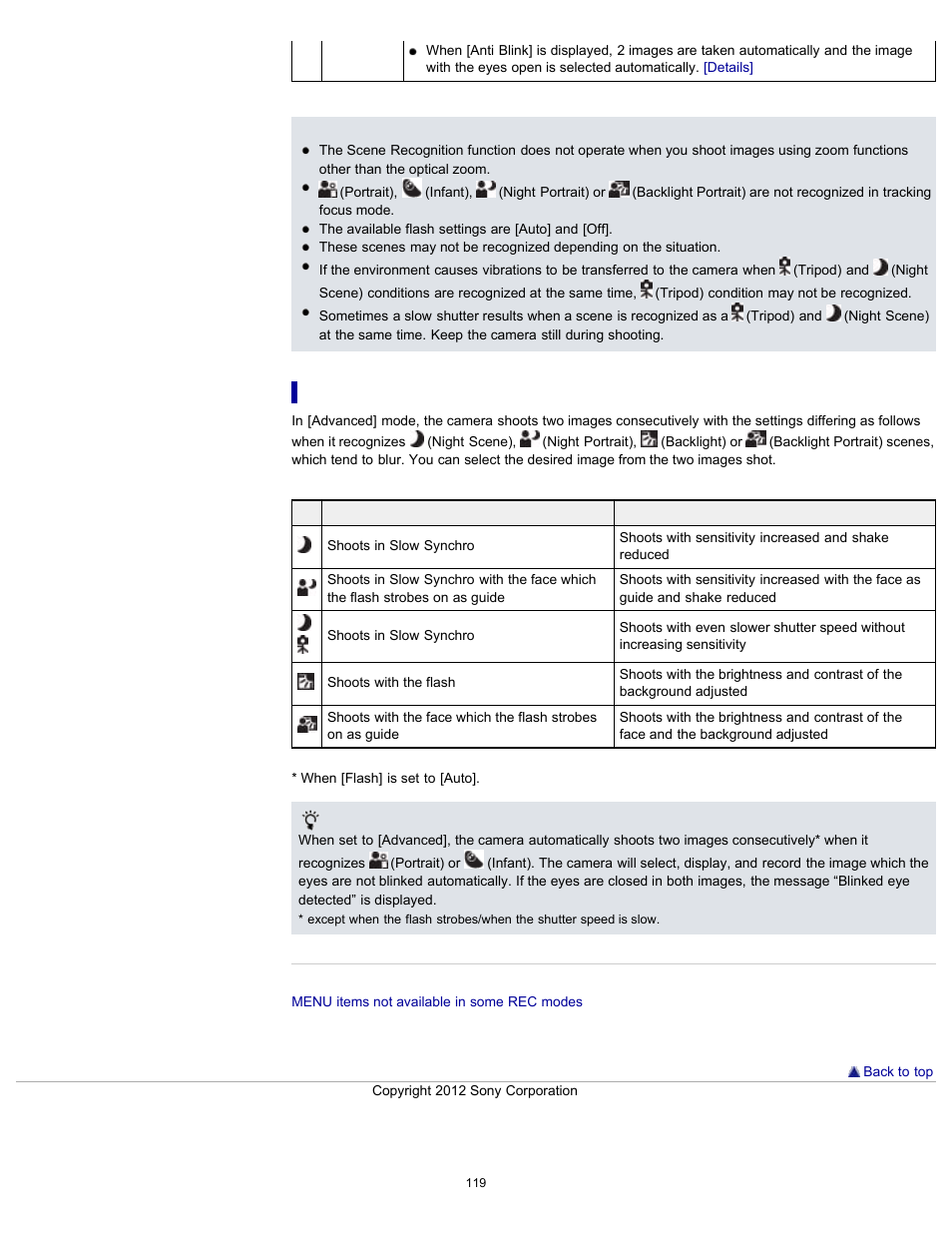 Advanced mode | Sony DSC-TX20 User Manual | Page 119 / 262