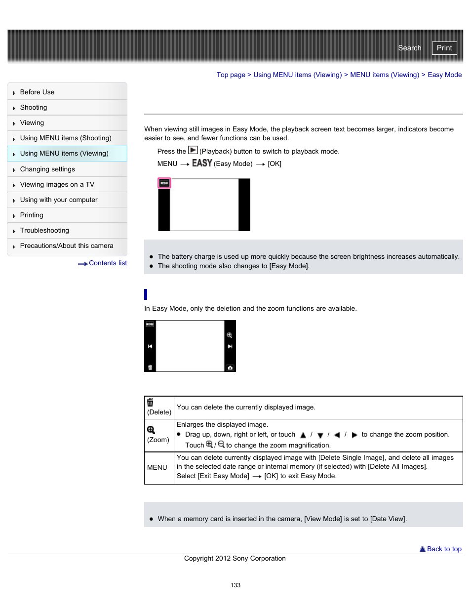 Easy mode, Cyber-shot user guide | Sony DSC-TX20 User Manual | Page 133 / 262