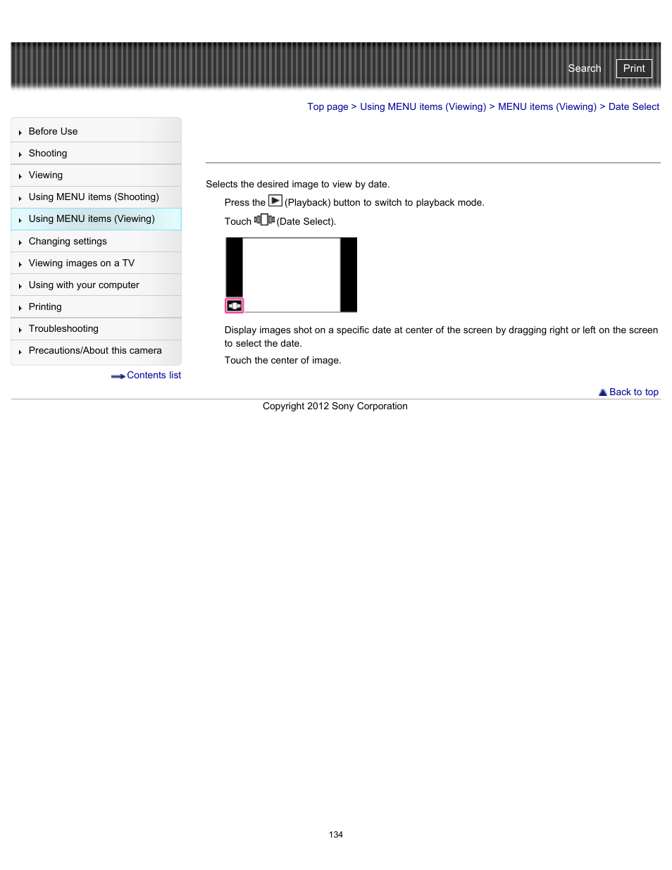 Date select, Cyber-shot user guide | Sony DSC-TX20 User Manual | Page 134 / 262