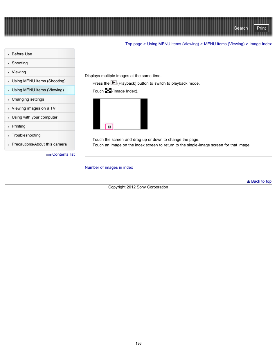 Image index, Cyber-shot user guide | Sony DSC-TX20 User Manual | Page 136 / 262