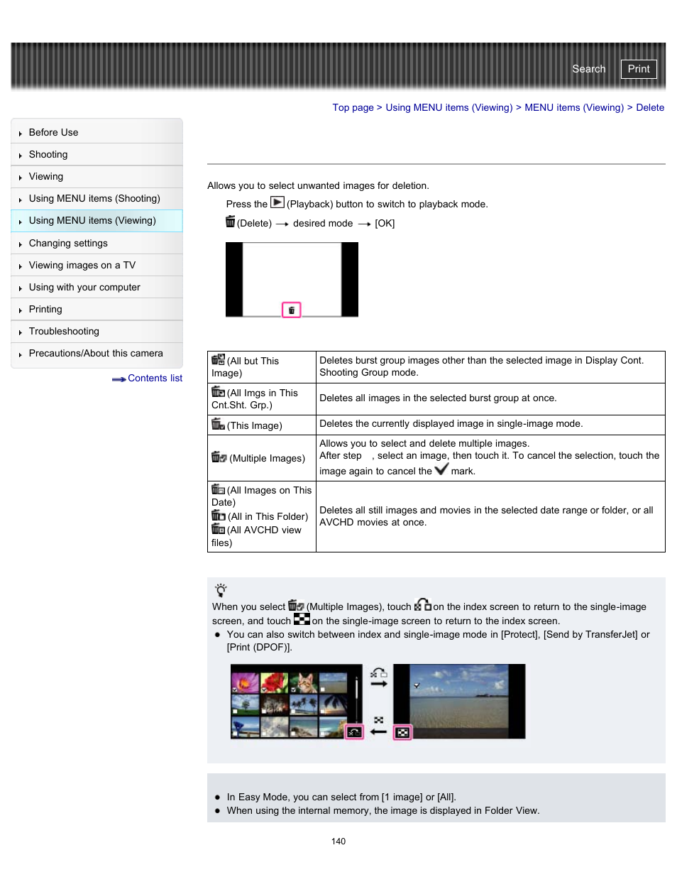 Delete, Cyber-shot user guide | Sony DSC-TX20 User Manual | Page 140 / 262