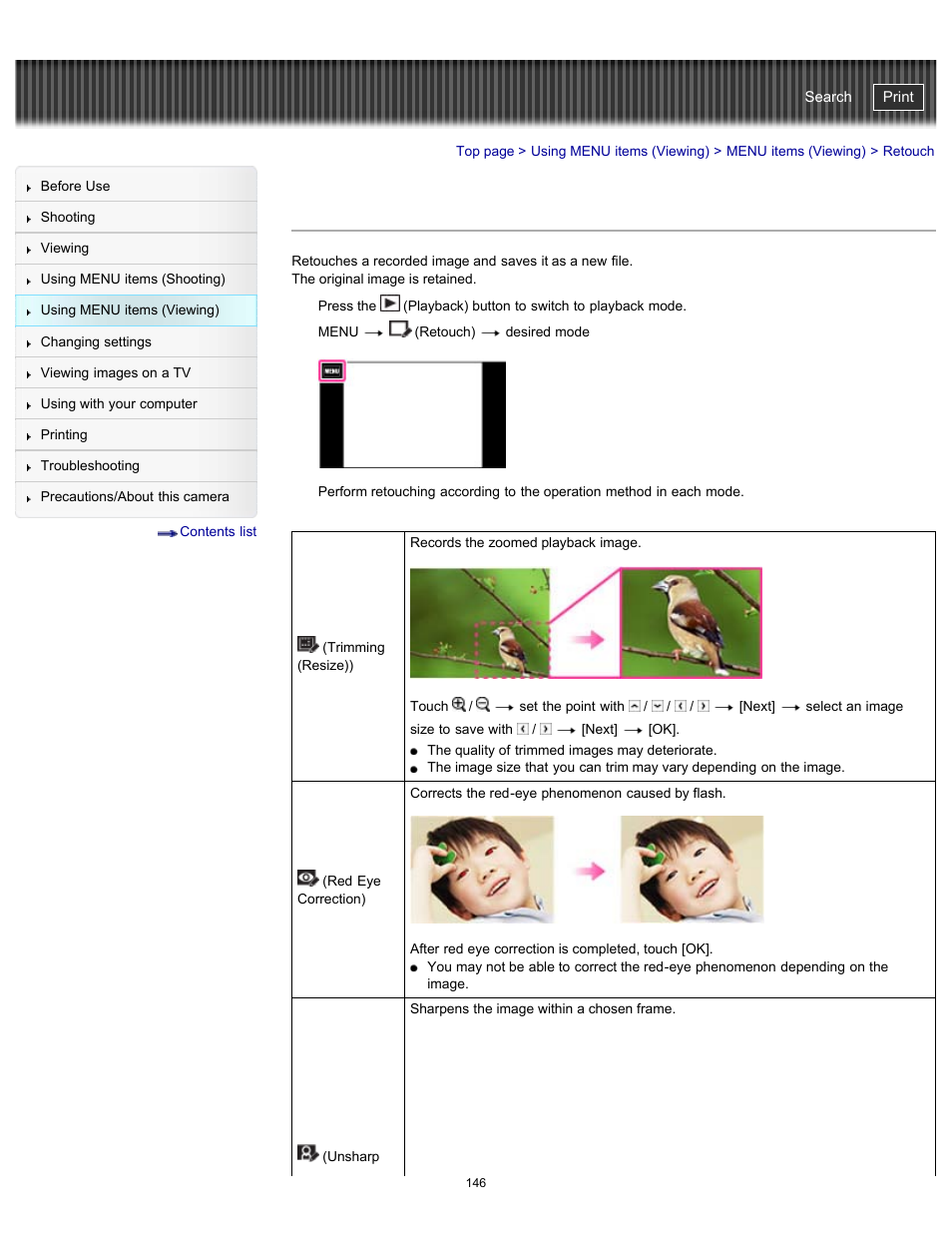 Retouch, Cyber-shot user guide | Sony DSC-TX20 User Manual | Page 146 / 262