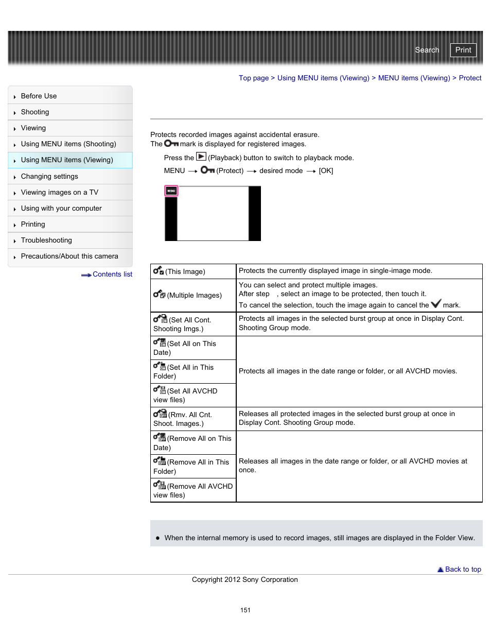 Protect, Cyber-shot user guide | Sony DSC-TX20 User Manual | Page 151 / 262