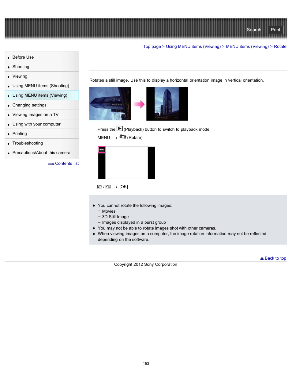 Rotate, Cyber-shot user guide | Sony DSC-TX20 User Manual | Page 153 / 262