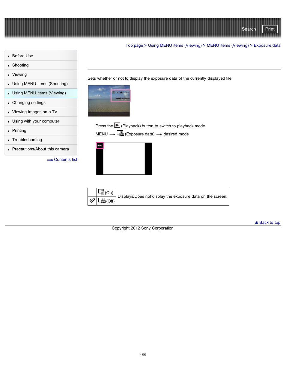 Exposure data, Cyber-shot user guide | Sony DSC-TX20 User Manual | Page 155 / 262