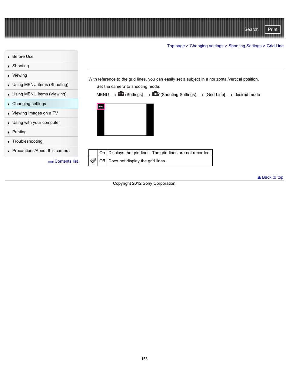 Grid line, Cyber-shot user guide | Sony DSC-TX20 User Manual | Page 163 / 262