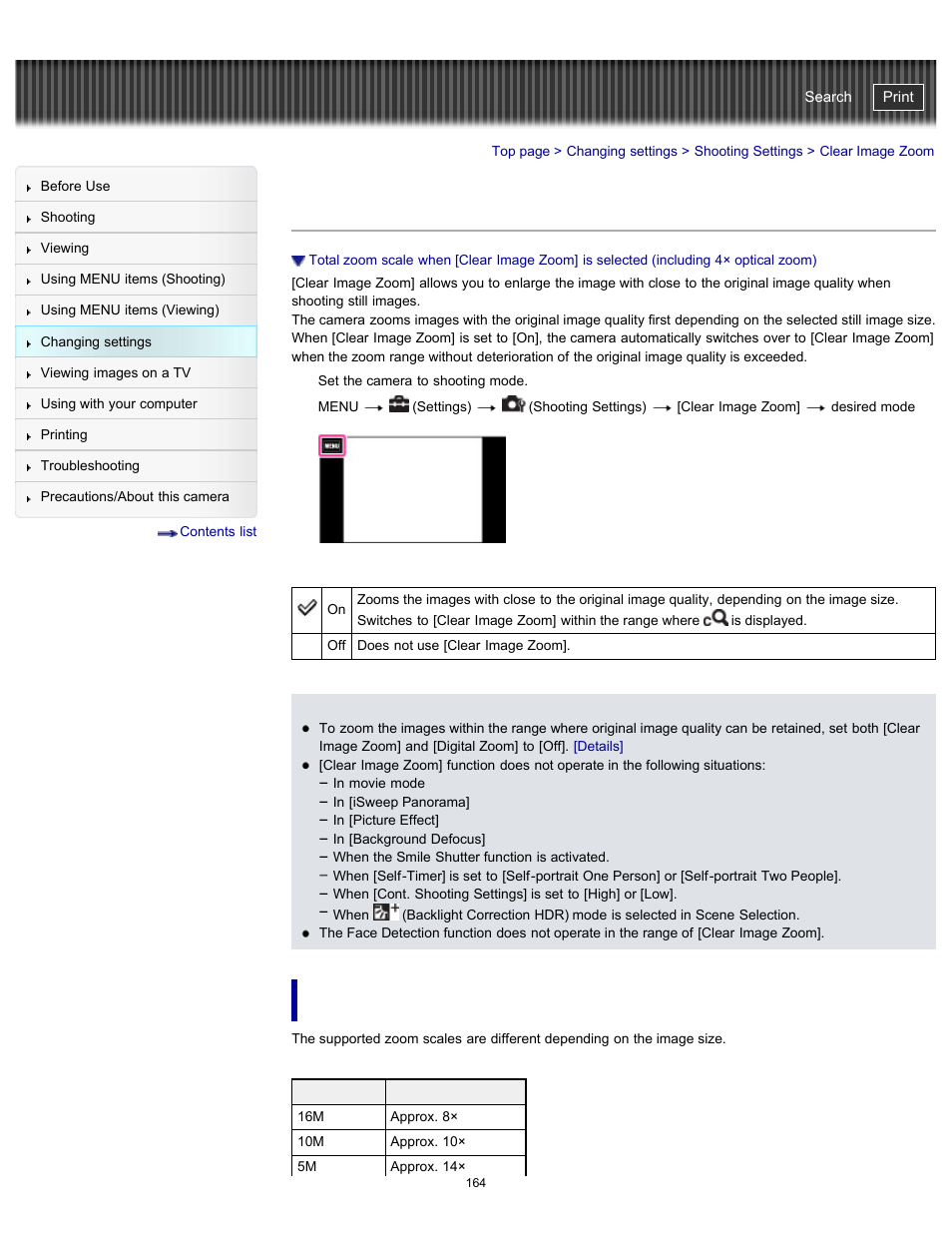 Clear image zoom, Details, Cyber-shot user guide | Sony DSC-TX20 User Manual | Page 164 / 262